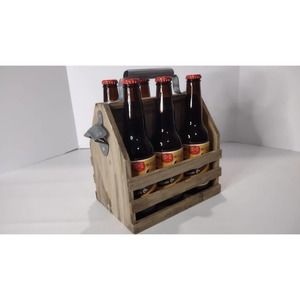 Rustic Chunky Reclaimed Wood 6 Pack Beer Tote With Bottle Opener - Beer Caddy